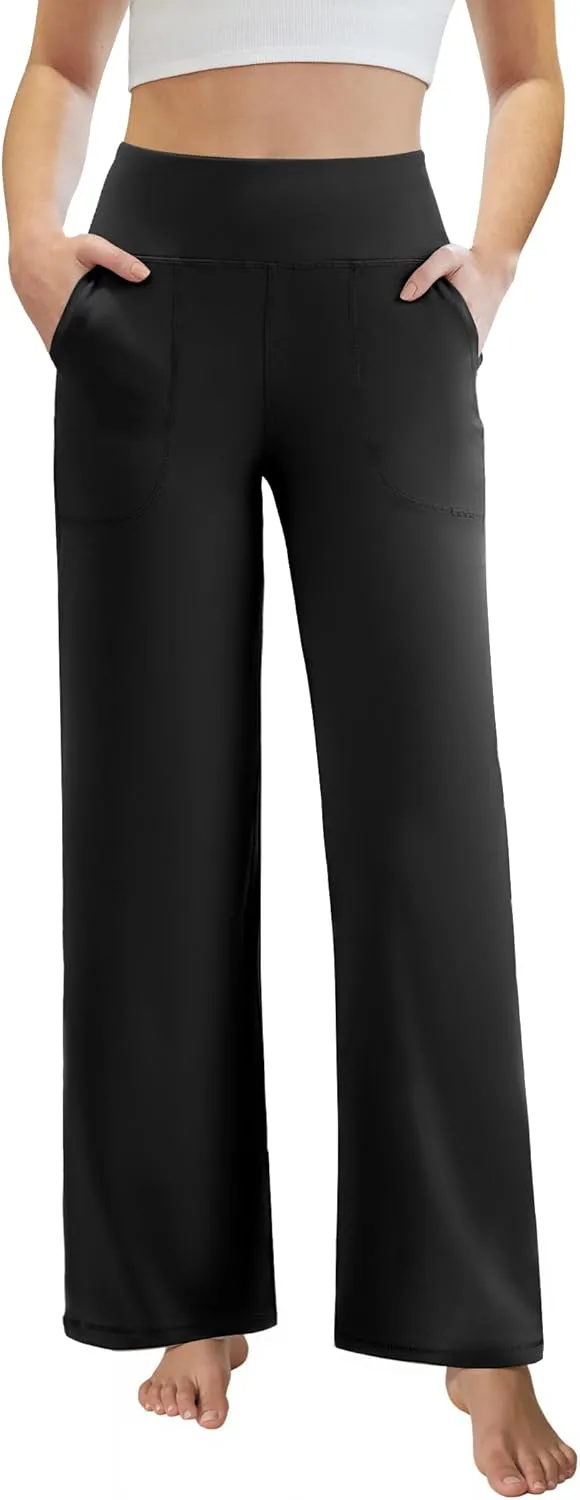 Womens Yoga Pants Wide Leg Work Dress Pants with Pockets Casual Lounge Trousers Elastic Waist Sweatpants