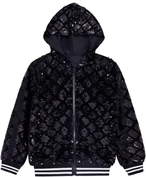 YIYI Plaid Girls Sequin Jackets Striped Stylish Varsity Jacket Kids Sparkle Coat Trendy Girl Outwear Birthday Clothes