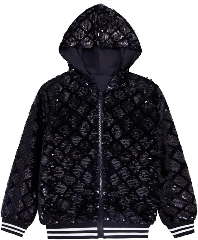 YIYI Plaid Girls Sequin Jackets Striped Stylish Varsity Jacket Kids Sparkle Coat Trendy Girl Outwear Birthday Clothes