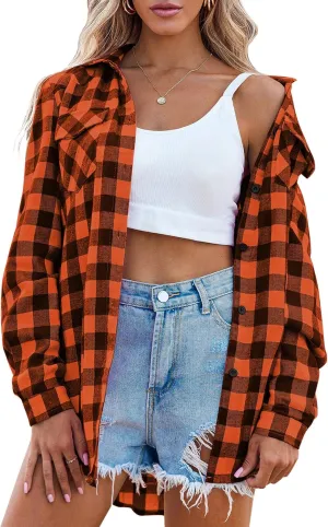 Zeagoo Womens Flannel Shirts Long/Roll Up Sleeve Collared Button Down Plaid Shirt Casual Work Tops